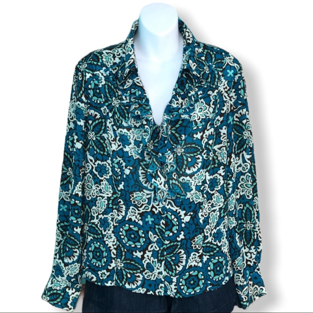 Covington Floral Blouse with Ruffled Neckline